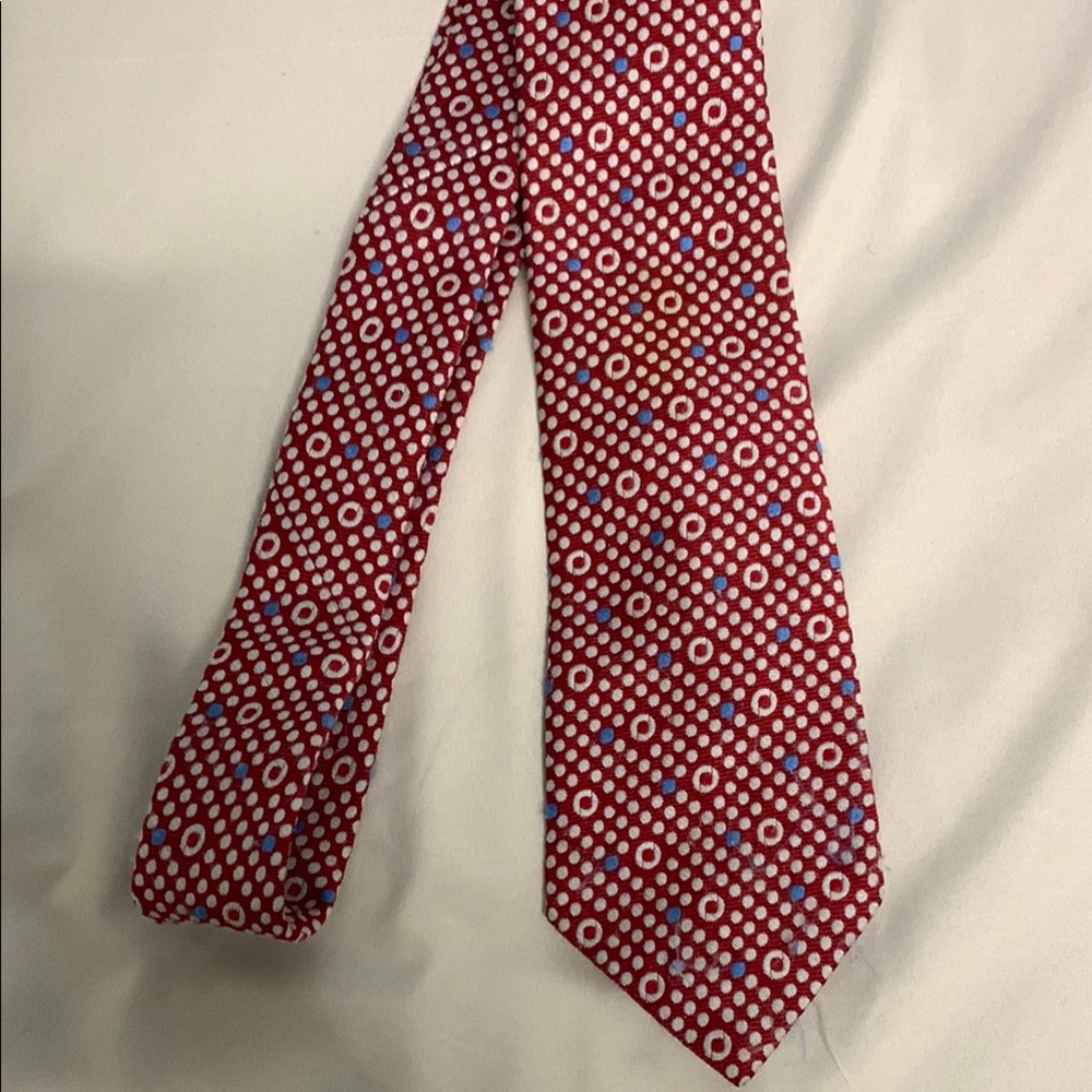 Dior Red and White Geometric Pattern Tie